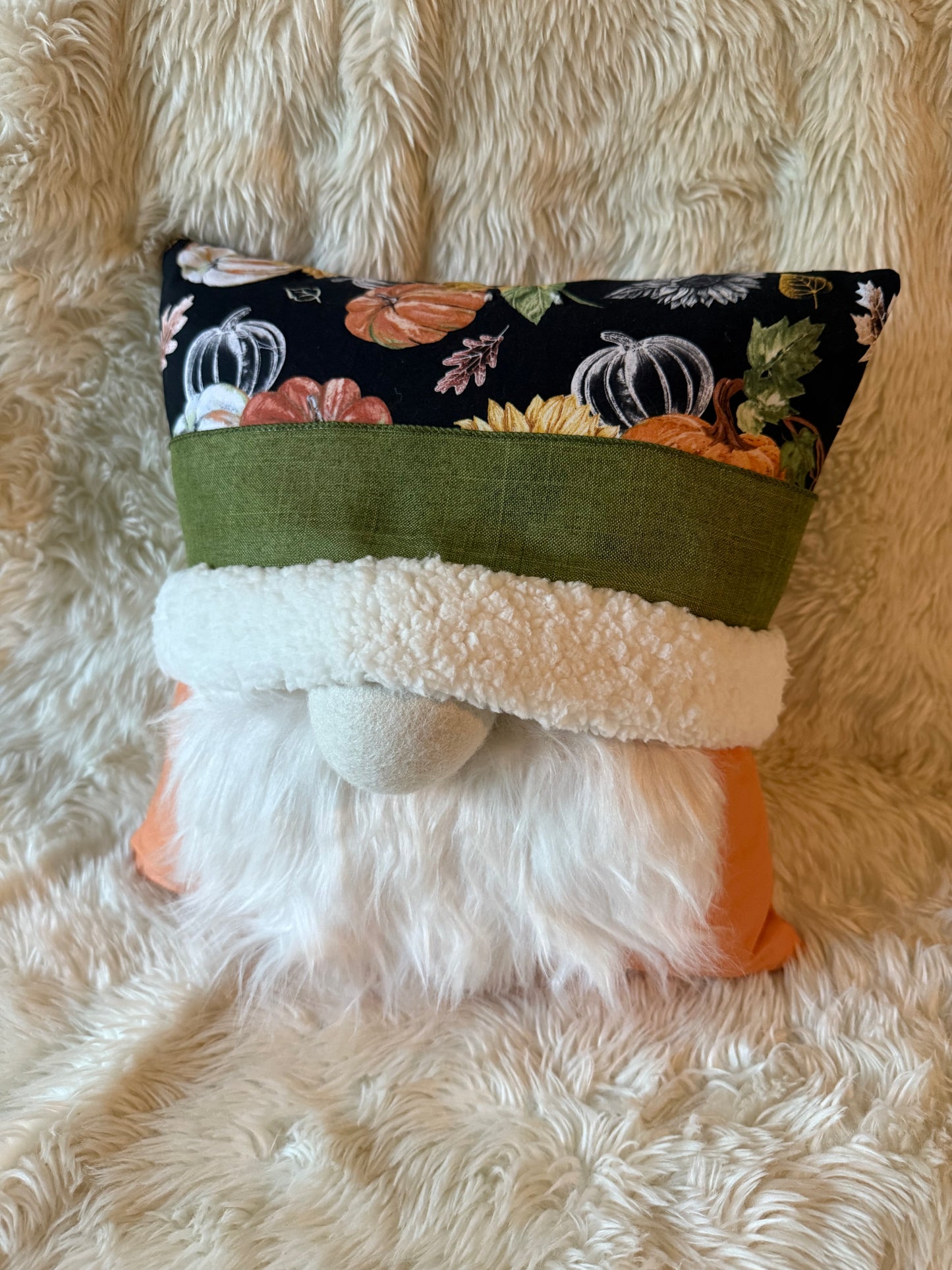 Black Pumpkin Fall Gnome Pillow