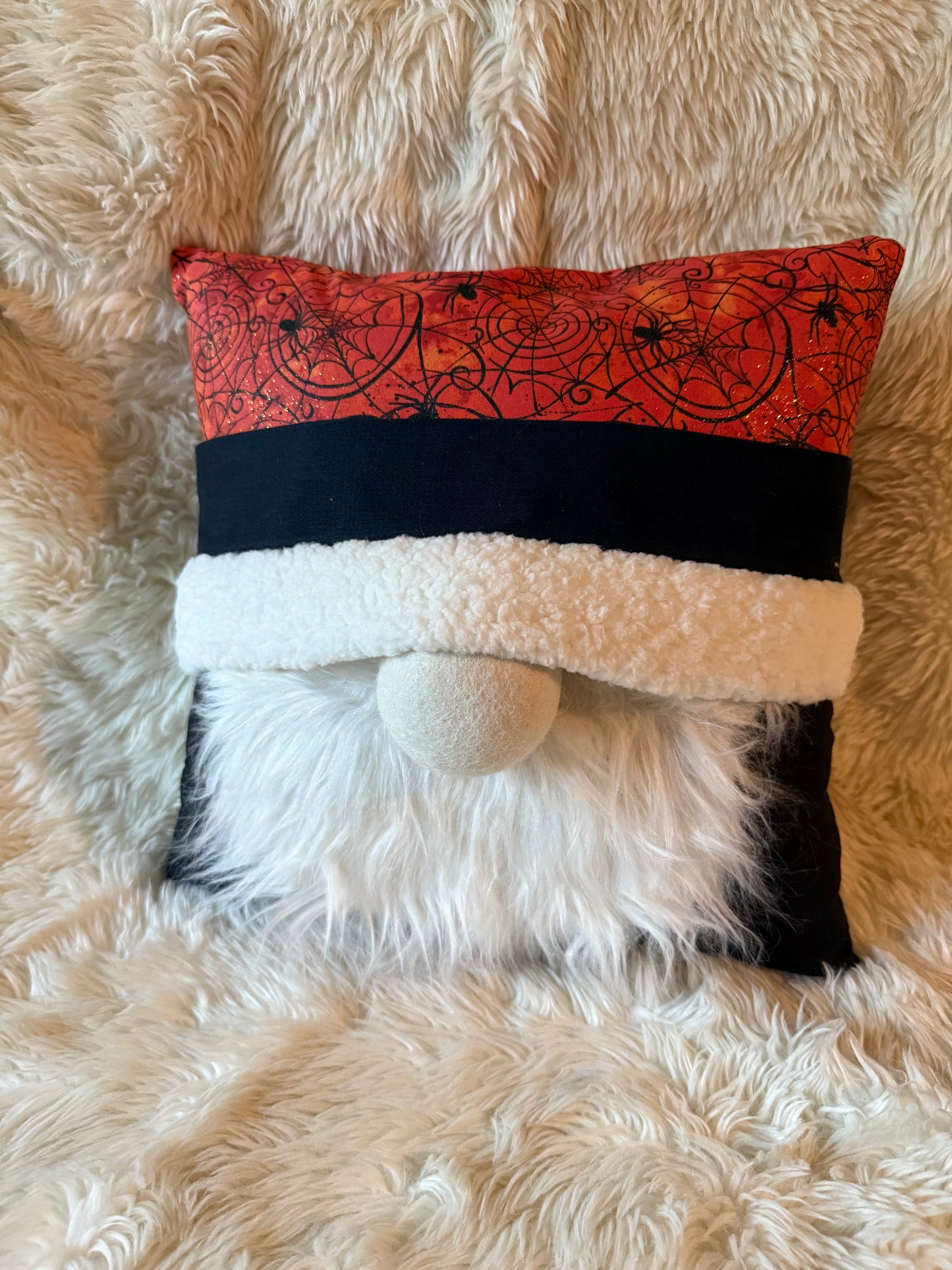 Orange Spider Web Halloween Gnome Pillow