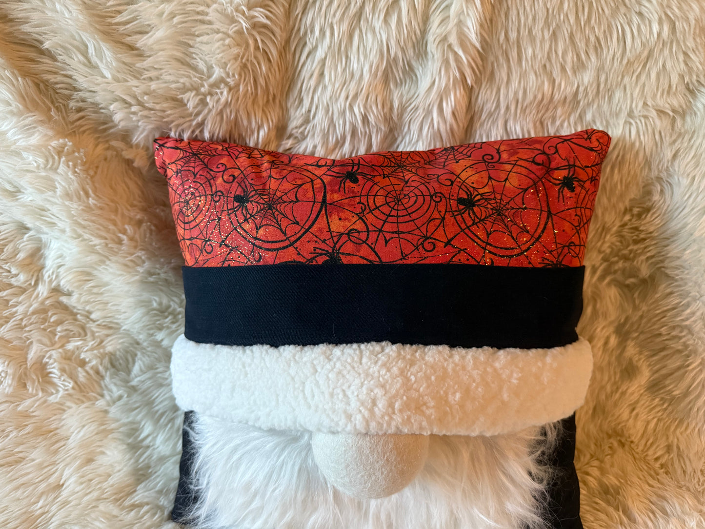 Orange Spider Web Halloween Gnome Pillow